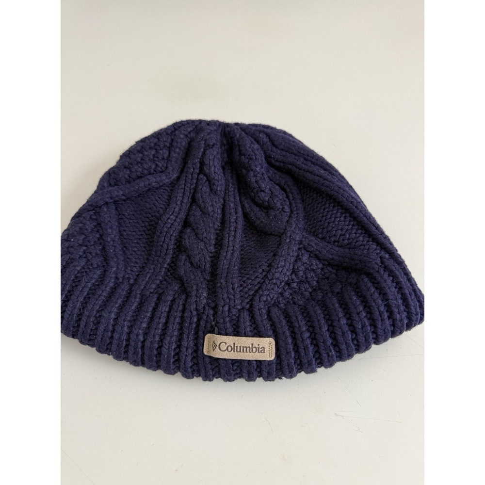 Columbia Women's Cable Knit Beanie Hat Purple Fleece Lined Winter Size O/S
